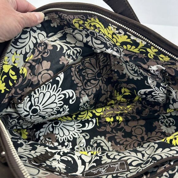 Vera Bradley Microfiber Purse Top Handle Satchel Quilted Espresso Brown Circles - Picture 10 of 16